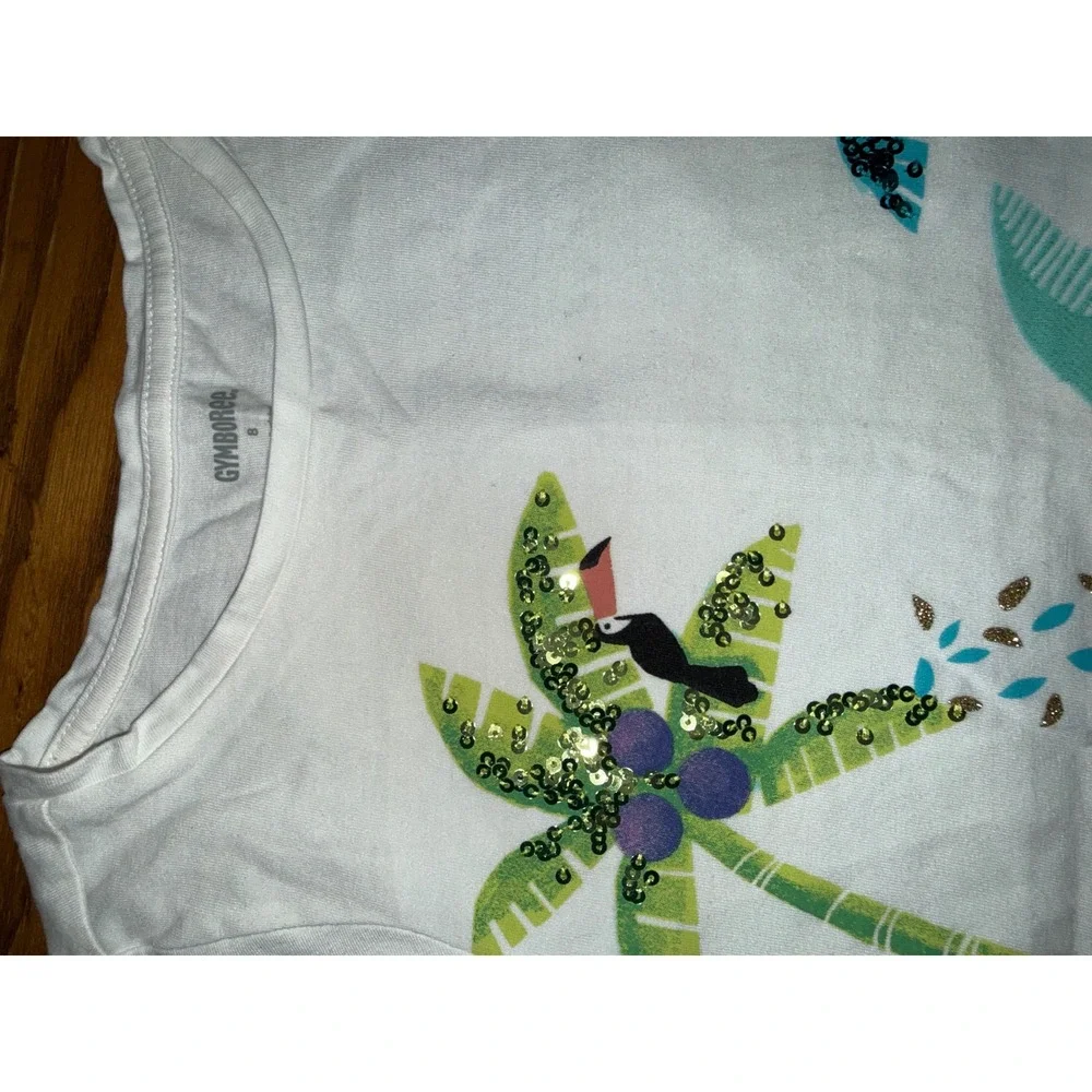 Gymboree‎ Kids Girls White Tropical Tiger Mermaid Sequin T Shirt Size 8